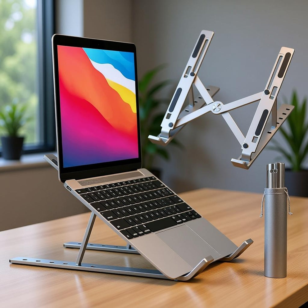 Premium aluminum Laptop Stand Silver &amp; Black With Detachable Single  - 7 Gear To Adjust Height &amp; Anti Slip Rubber Grip