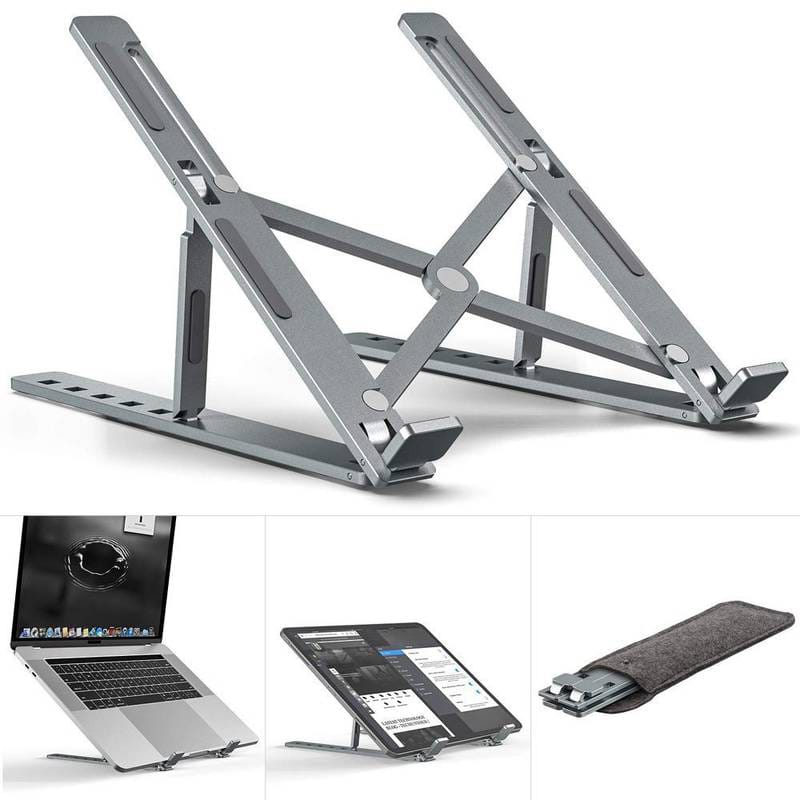 Premium aluminum Laptop Stand Silver &amp; Black With Detachable Single  - 7 Gear To Adjust Height &amp; Anti Slip Rubber Grip