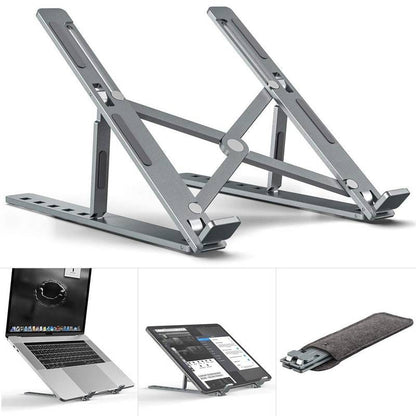 Premium aluminum Laptop Stand Silver &amp; Black With Detachable Single  - 7 Gear To Adjust Height &amp; Anti Slip Rubber Grip