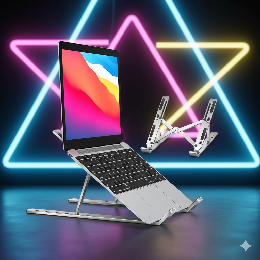 Premium aluminum Laptop Stand Silver &amp; Black With Detachable Single  - 7 Gear To Adjust Height &amp; Anti Slip Rubber Grip
